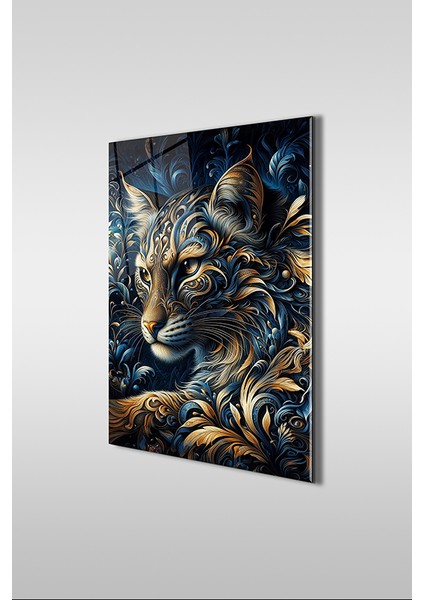 Ihtişamlı Kedi Portre Modern Dikey Cam Tablo