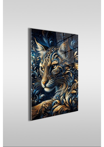 Ihtişamlı Kedi Portre Modern Dikey Cam Tablo fiyatları