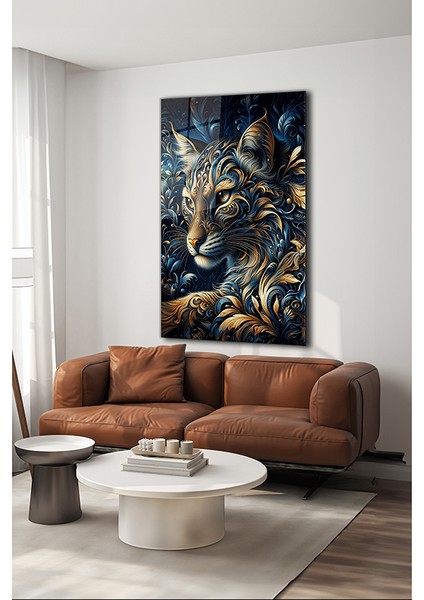 Ihtişamlı Kedi Portre Modern Dikey Cam Tablo modelleri