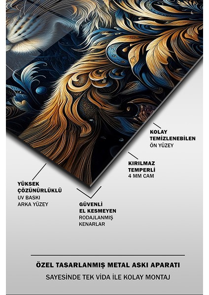 Ihtişamlı Kedi Portre Modern Dikey Cam Tablo fırsatları