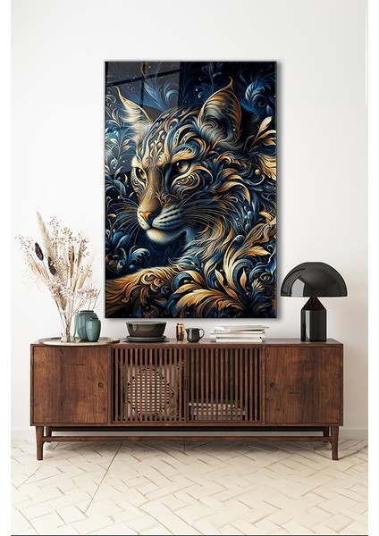 Ihtişamlı Kedi Portre Modern Dikey Cam Tablo indirimleri