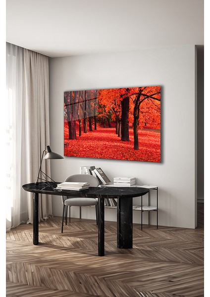 Kırmızı Sonbahar Dekoratif Yatay Cam Tablo modelleri