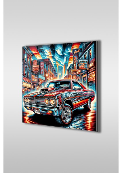 Graffiti Amerikan Arabası Kare Cam Tablo