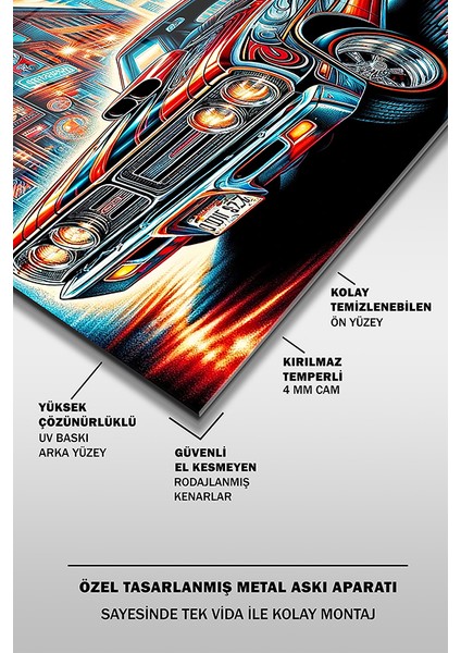 Graffiti Amerikan Arabası Kare Cam Tablo fırsatları