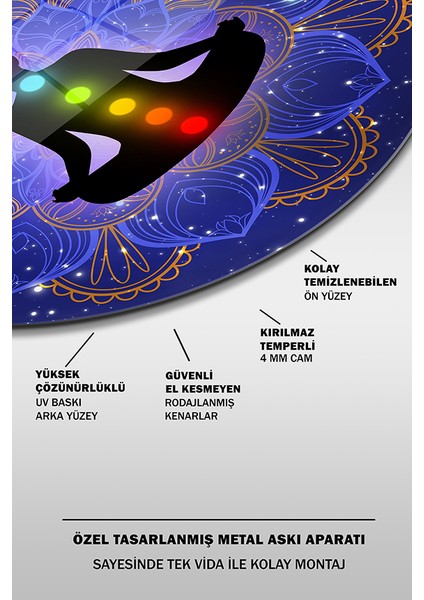 7 Çakra Yuvarlak Cam Tablo