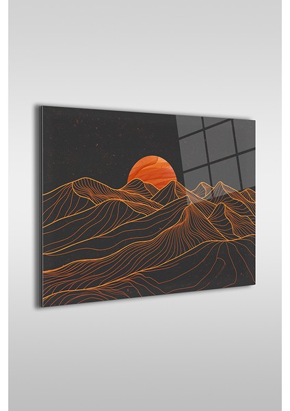 Dağlar ve Güneş Soyut Manzara Dekoratif Yatay Cam Tablo fiyatları