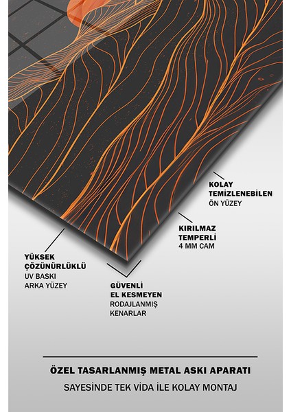 Dağlar ve Güneş Soyut Manzara Dekoratif Yatay Cam Tablo fırsatları