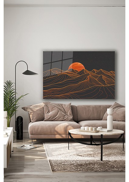 Dağlar ve Güneş Soyut Manzara Dekoratif Yatay Cam Tablo indirimleri