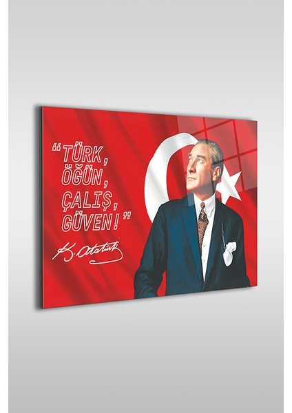 Atatürk ve Türk Bayrağı Özel Tasarım Yatay Cam Tablo fiyatları