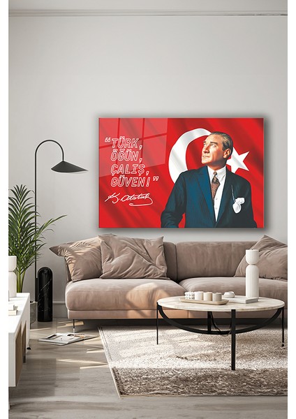 Atatürk ve Türk Bayrağı Özel Tasarım Yatay Cam Tablo modelleri