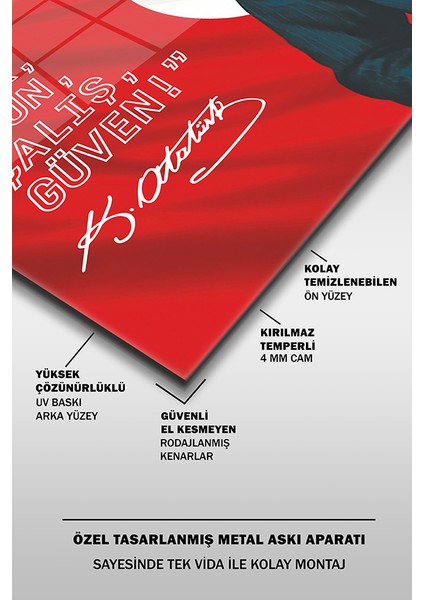 Atatürk ve Türk Bayrağı Özel Tasarım Yatay Cam Tablo fırsatları