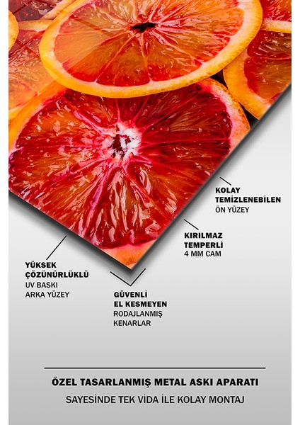 Portakal Dilimleri Dekoratif Yatay Cam Tablo
