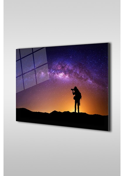 Samanyolu ve Insan Silüeti Yatay Cam Tablo