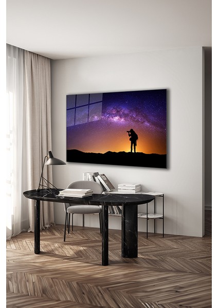 Samanyolu ve Insan Silüeti Yatay Cam Tablo modelleri