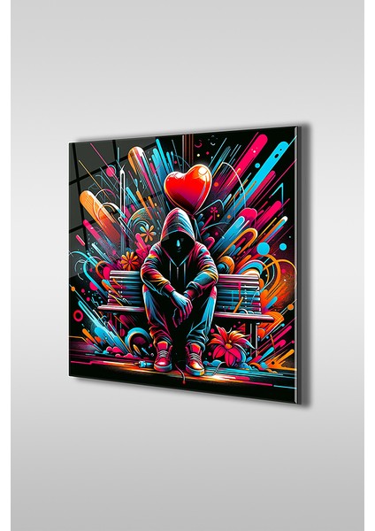 Yalnız Çocuk Grafiti Kare Cam Tablo