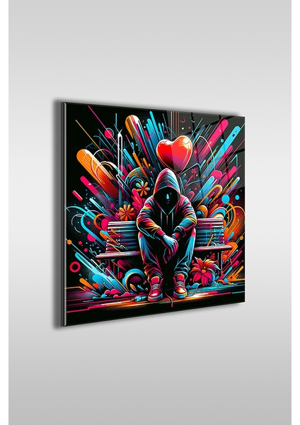 Yalnız Çocuk Grafiti Kare Cam Tablo