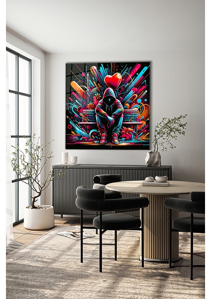 Yalnız Çocuk Grafiti Kare Cam Tablo