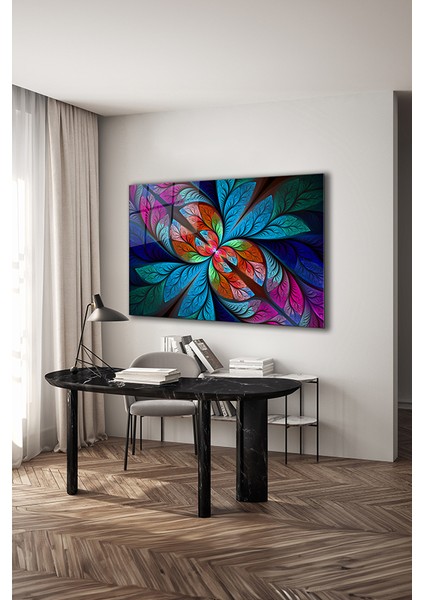 Fraktal Soyut Balıklar Modern Yatay Cam Tablo modelleri