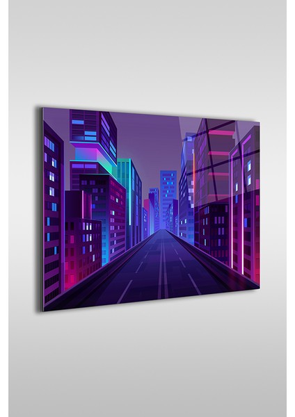 Neon Stil Şehir Resmi Dekoratif Yatay Cam Tablo fiyatları
