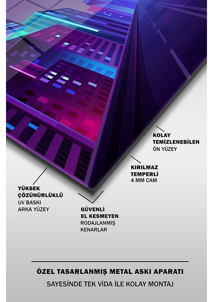 Neon Stil Şehir Resmi Dekoratif Yatay Cam Tablo fırsatları