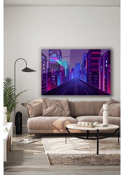 Neon Stil Şehir Resmi Dekoratif Yatay Cam Tablo indirimleri