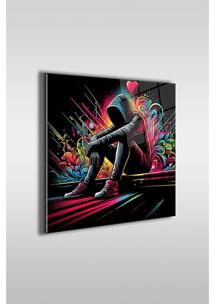Yalnız Çocuk Grafiti 2 Kare Cam Tablo