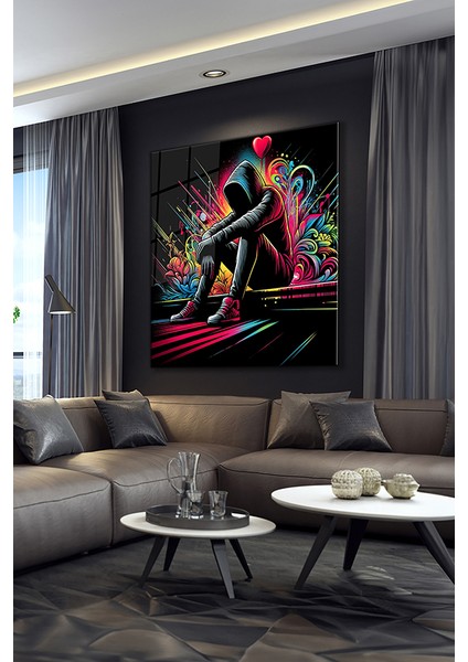 Yalnız Çocuk Grafiti 2 Kare Cam Tablo