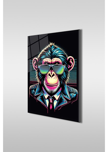 Bay Şempanze Pop Art Dikey Cam Tablo