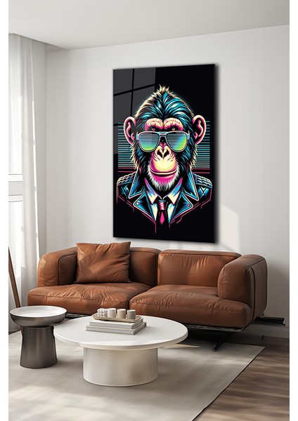 Bay Şempanze Pop Art Dikey Cam Tablo modelleri