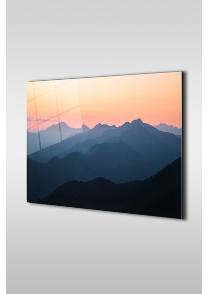 Yüksek Dağ Manzarası Dekoratif Yatay Cam Tablo