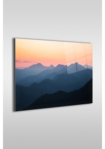 Yüksek Dağ Manzarası Dekoratif Yatay Cam Tablo fiyatları