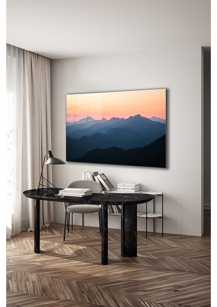 Yüksek Dağ Manzarası Dekoratif Yatay Cam Tablo modelleri