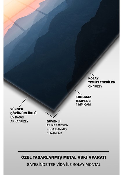 Yüksek Dağ Manzarası Dekoratif Yatay Cam Tablo fırsatları