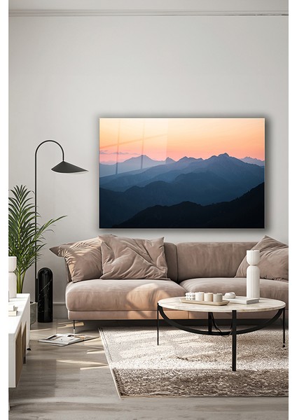 Yüksek Dağ Manzarası Dekoratif Yatay Cam Tablo indirimleri