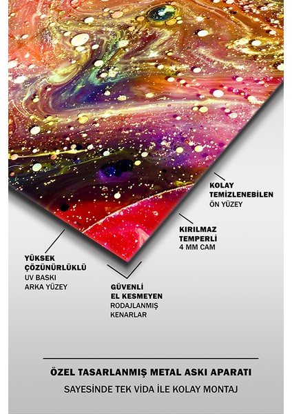 Çok Renkli Ebru Desen Dekoratif Yatay Cam Tablo fırsatları