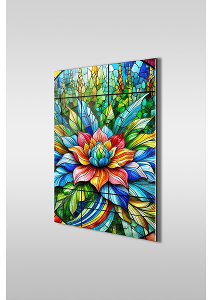 Vitray Stil Çiçekler 2 Dikey Cam Tablo