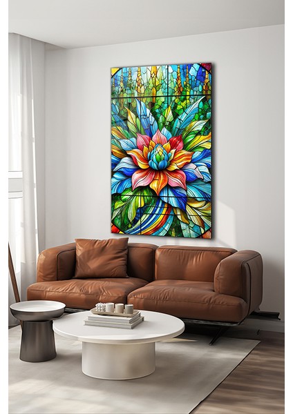 Vitray Stil Çiçekler 2 Dikey Cam Tablo modelleri
