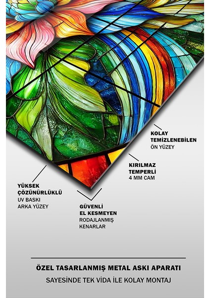 Vitray Stil Çiçekler 2 Dikey Cam Tablo fırsatları