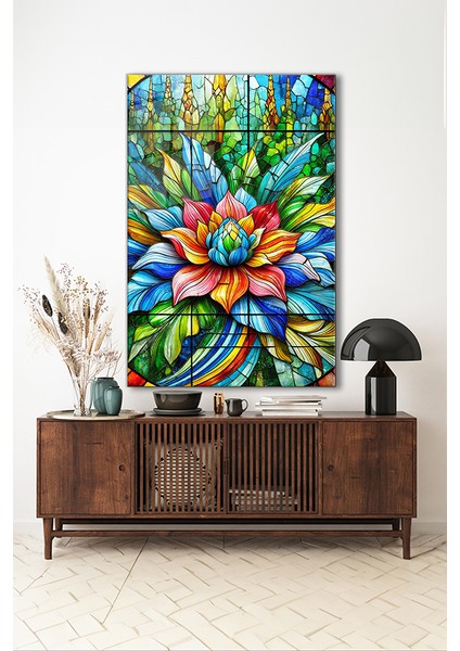 Vitray Stil Çiçekler 2 Dikey Cam Tablo indirimleri