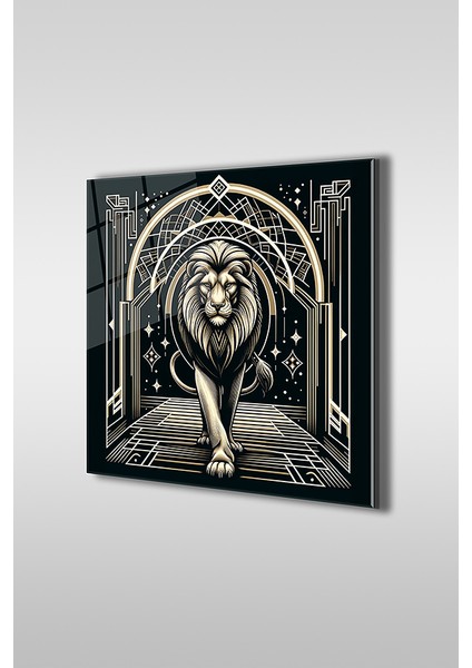 Dekoratif Aslan Kare Cam Tablo