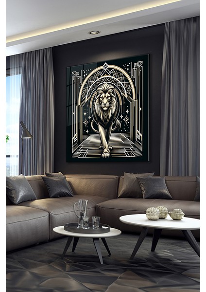 Dekoratif Aslan Kare Cam Tablo modelleri