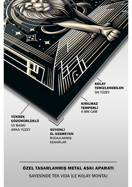 Dekoratif Aslan Kare Cam Tablo fırsatları