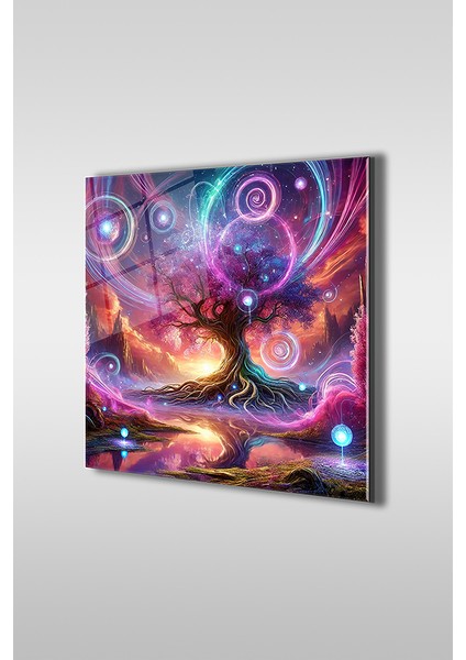Fantastik Hayat Ağacı Kare Cam Tablo
