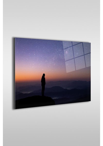 Gökyüzü ve Insan Silüeti Dekoratif Yatay Cam Tablo fiyatları
