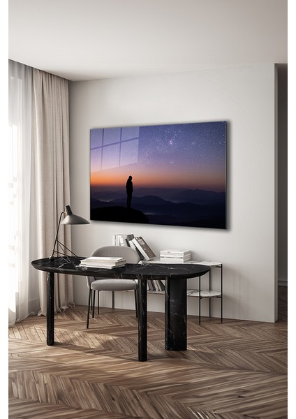 Gökyüzü ve Insan Silüeti Dekoratif Yatay Cam Tablo modelleri