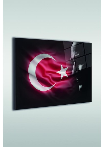 Atatürk ve Türk Bayrağı Yatay Cam Tablo fiyatları