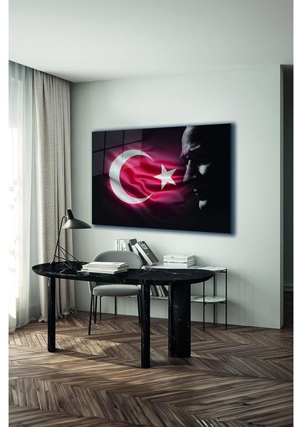 Atatürk ve Türk Bayrağı Yatay Cam Tablo modelleri