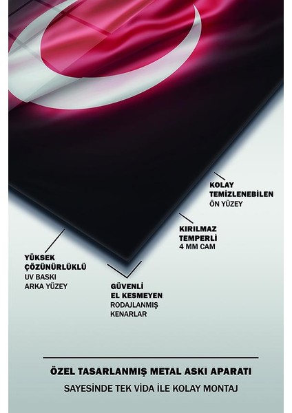 Atatürk ve Türk Bayrağı Yatay Cam Tablo fırsatları