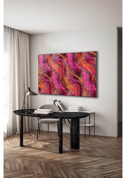 Pembe ve Turuncu Grunge Desen Dekoratif Yatay Cam Tablo modelleri