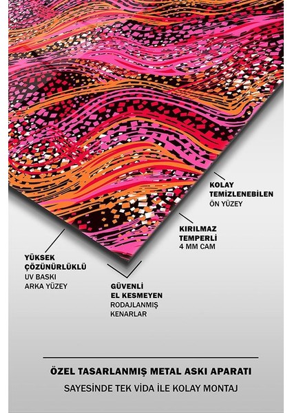 Pembe ve Turuncu Grunge Desen Dekoratif Yatay Cam Tablo fırsatları